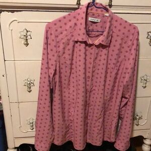 Orvis collared pink shirt with buttons and zippered pocket on lower side seam L
